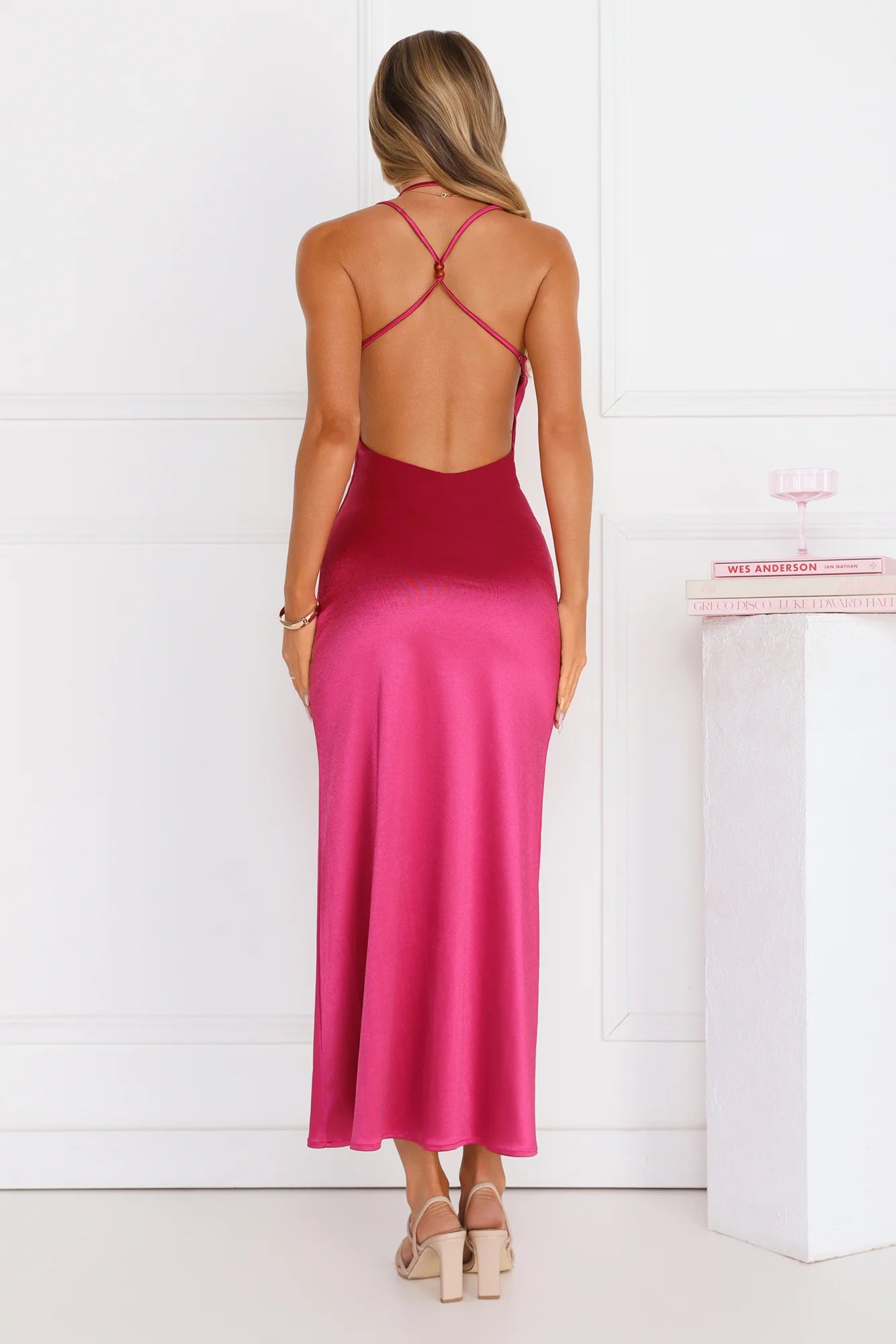 Shimmer Society Satin Maxi Dress Magenta