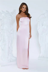 Sleek Aura Strapless Satin Maxi Dress Pink