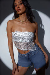 She Is The Party Strapless Sequin Crop Top Silver