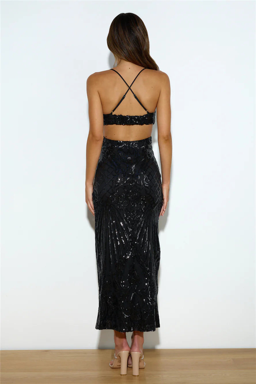 Shining Now Sequin Maxi Dress Black