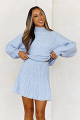 Seasonal Style Knit Mini Skirt Blue