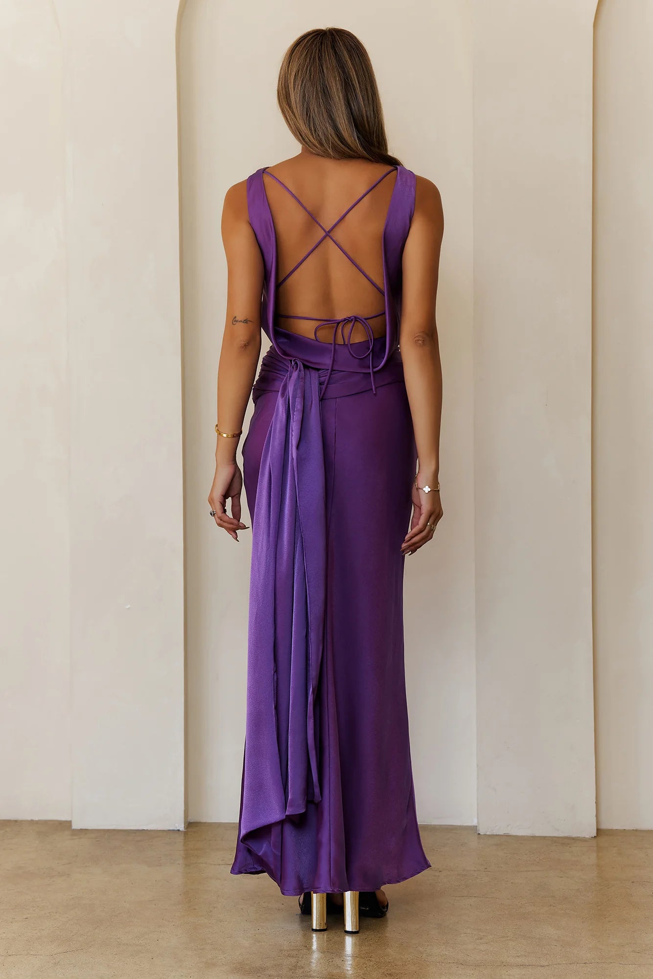 Silken Breeze Satin Maxi Dress Purple