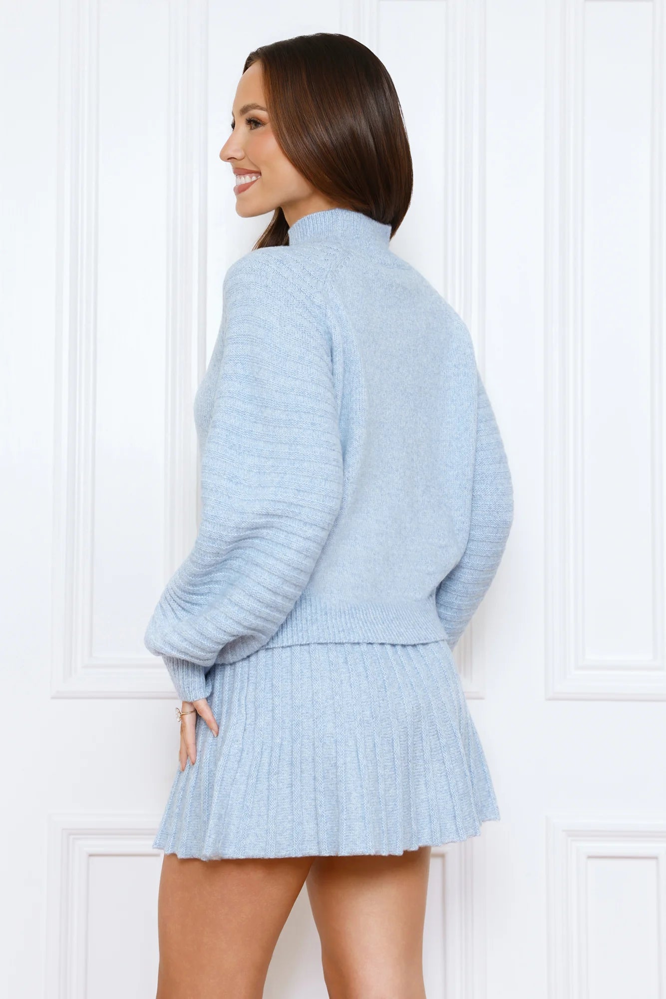 Seasonal Style Knit Mini Skirt Sky