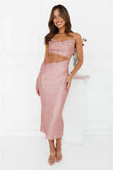 Shimmer Shores Sequin Midi Dress Pink