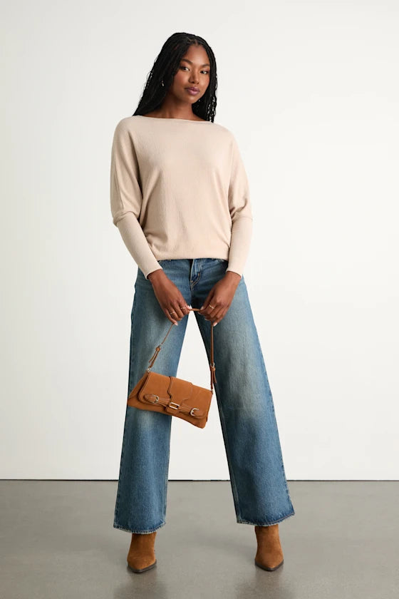 Verla Navy Blue Dolman Sleeve Sweater Top