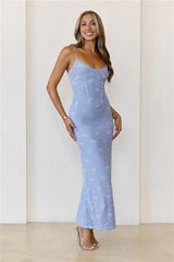 Sheer Radiance Lace Maxi Dress Blue