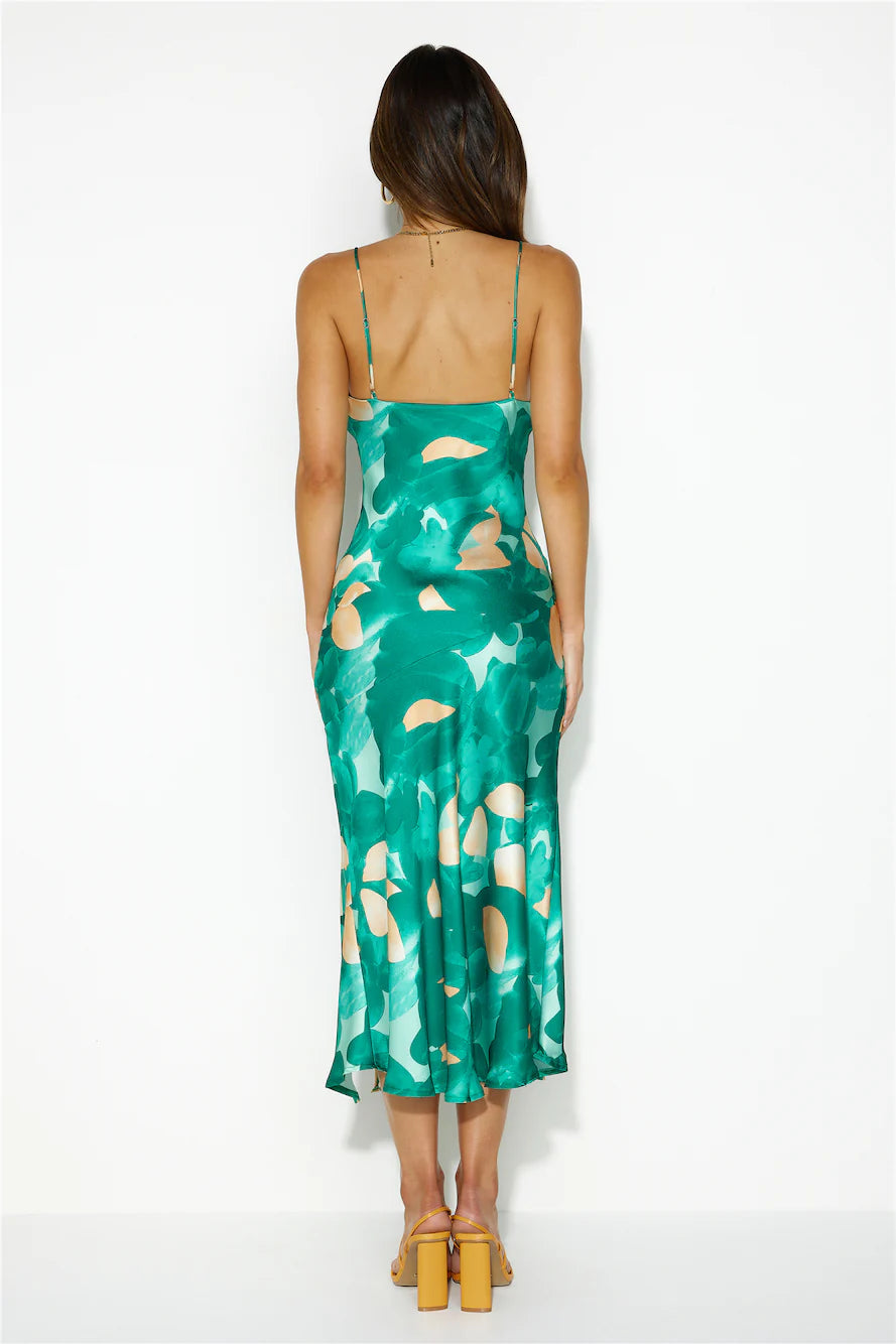 Silky Silhouette Midi Dress Green