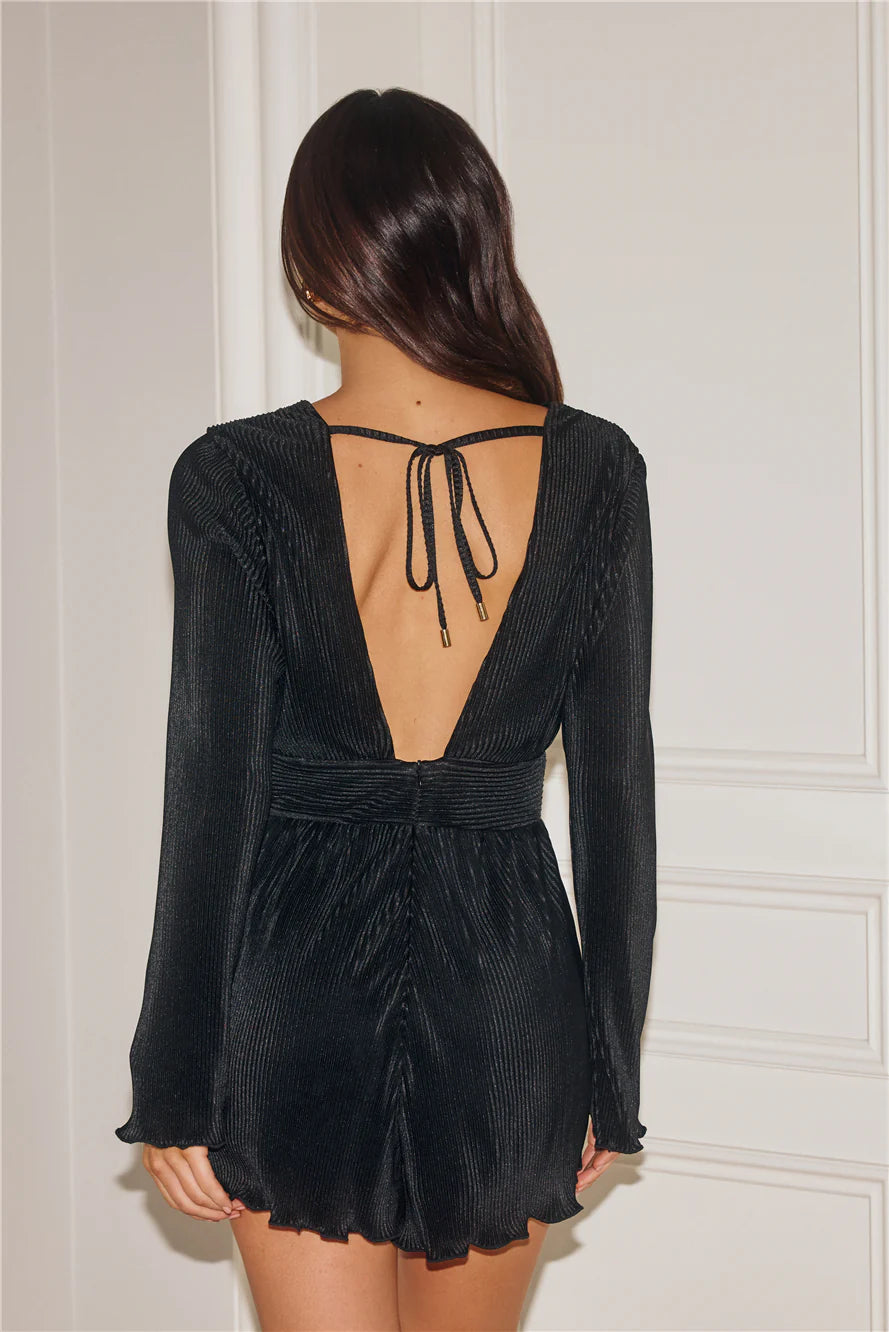 Seen At The Afterparty Plisse Romper Black