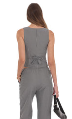 Pinstripe Buttoned Vest in Grey