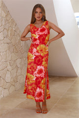 Springtime Flower Maxi Dress Red