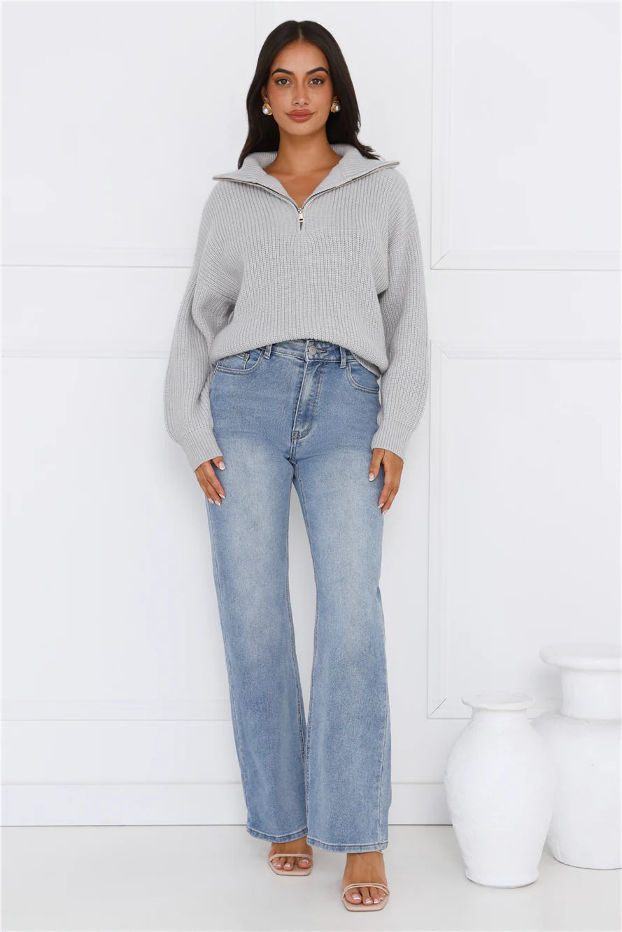 Snowfall Knitted Half Zip Sweater Grey