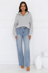 Snowfall Knitted Half Zip Sweater Grey