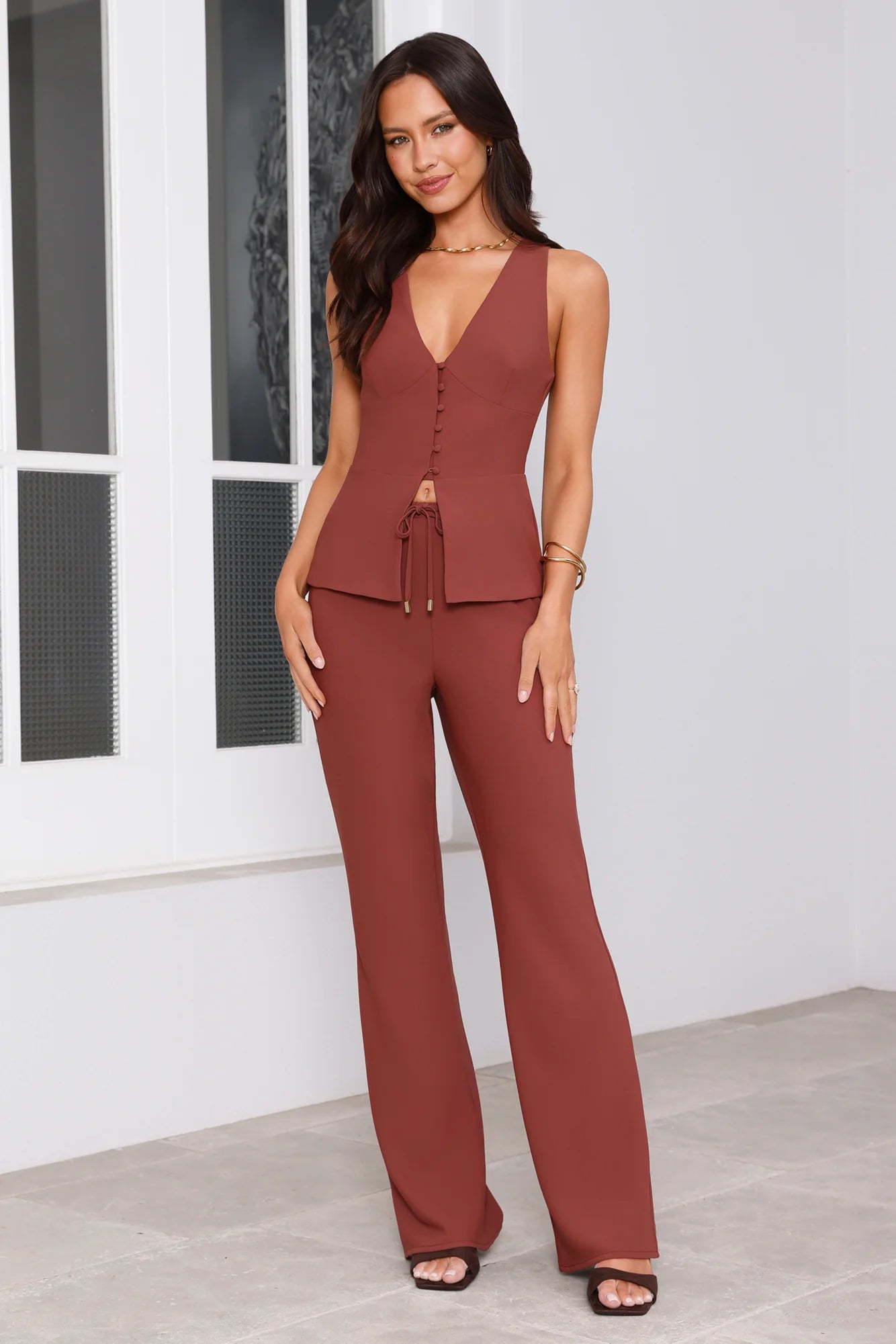 Sharp Hour Tailored Top Brown