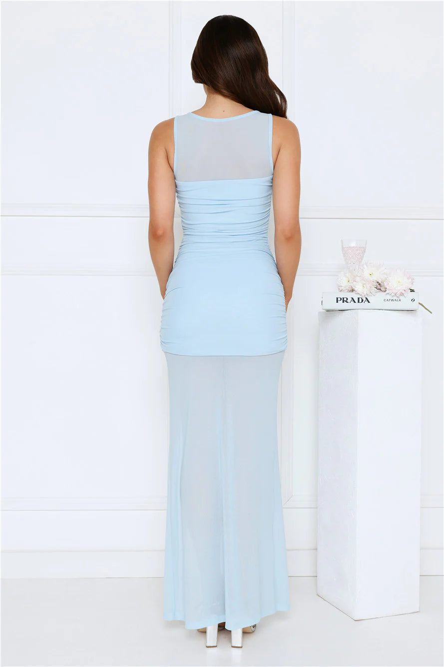 Sheer Intentions Mesh Maxi Dress Blue