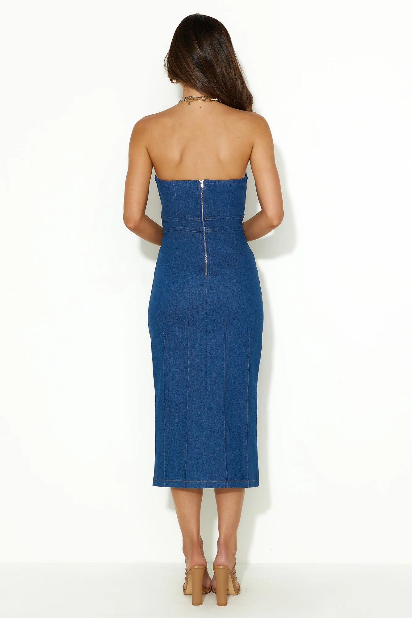 Successful Girl Strapless Midi Dress Denim