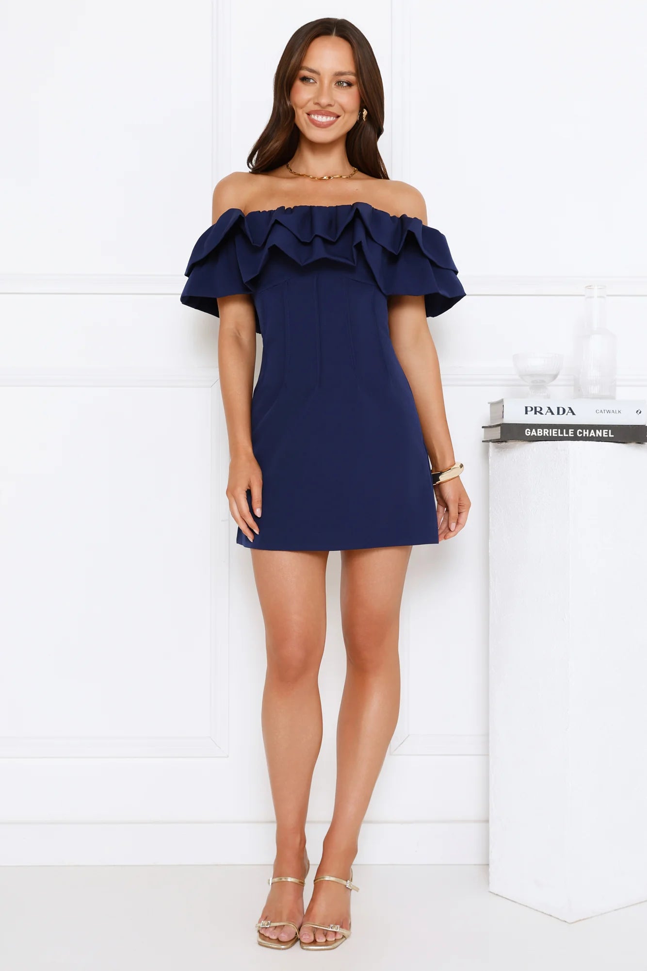 Starlit Enchant Off Shoulder Mini Dress Blue