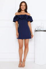 Starlit Enchant Off Shoulder Mini Dress Blue