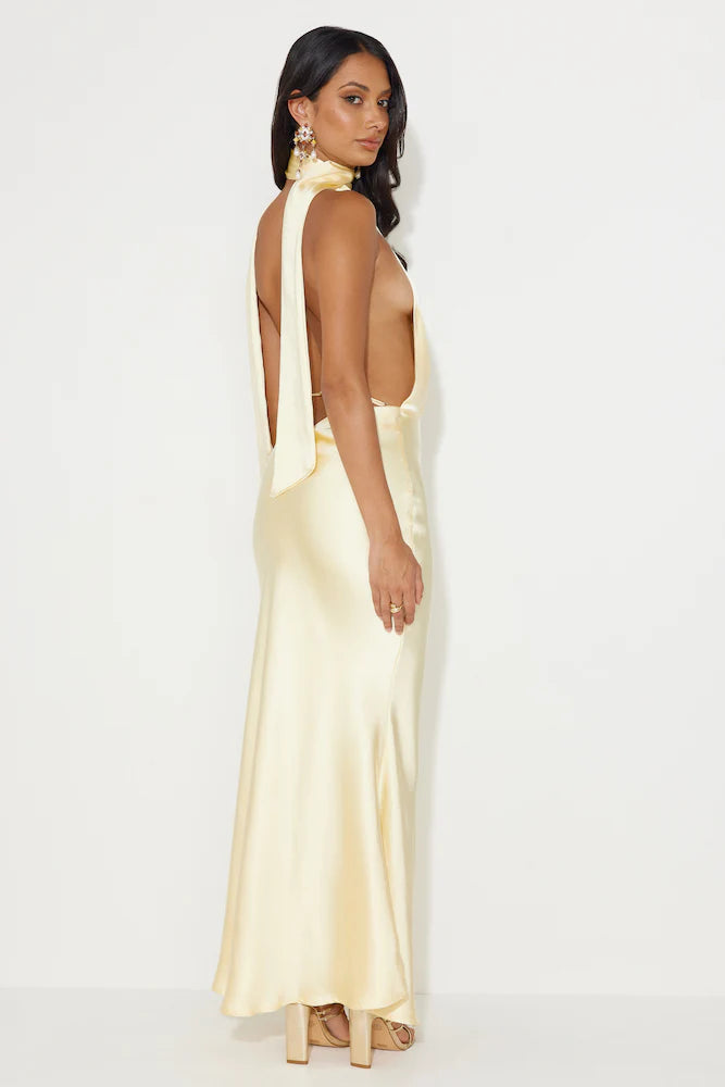Slip On Class Satin Maxi Dress Yellow