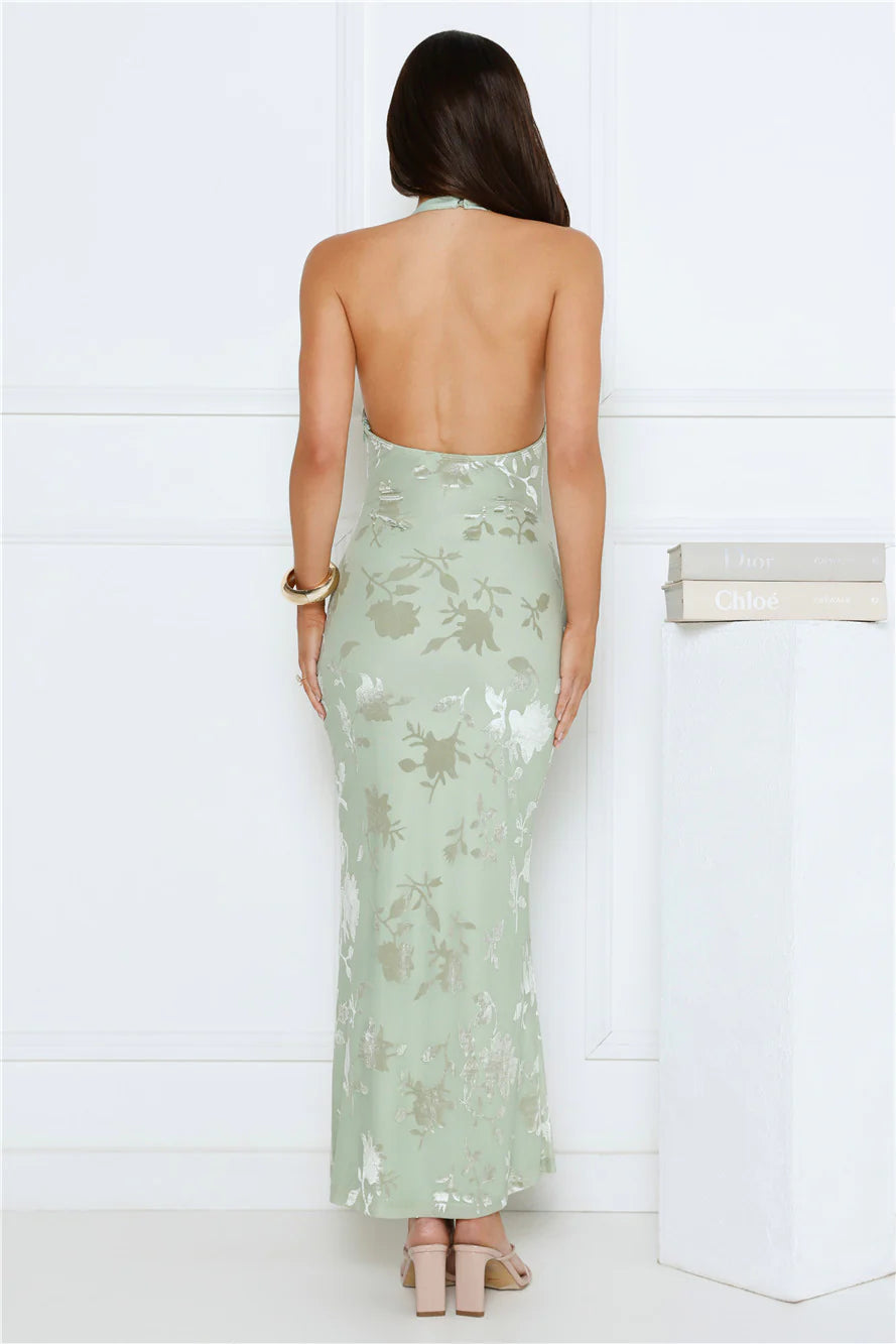 Silk Envy Halter Maxi Dress Sage