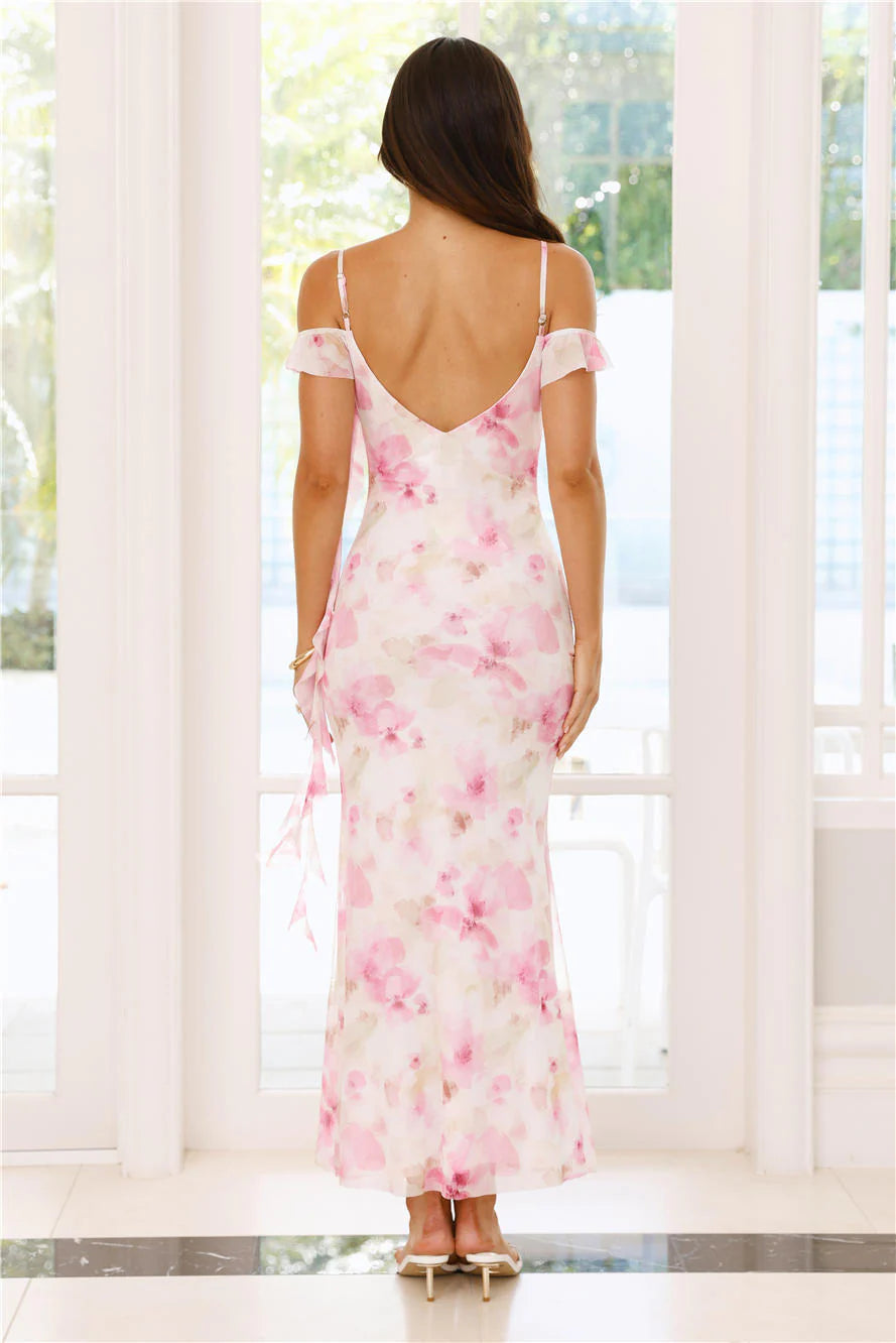Starburst Gleam Mesh Maxi Dress Pink