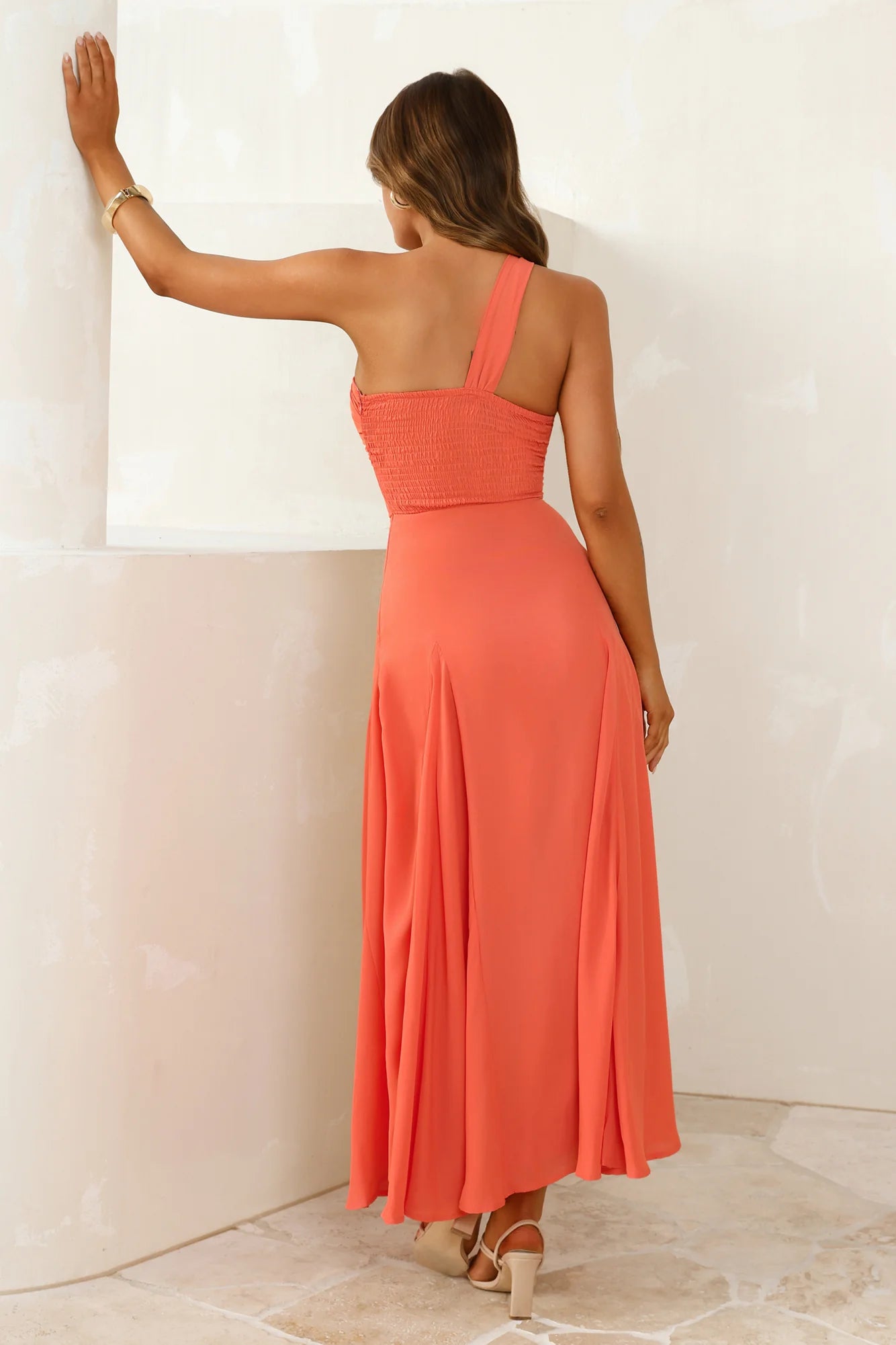 Styled Like A Star One Shoulder Maxi Dress Coral
