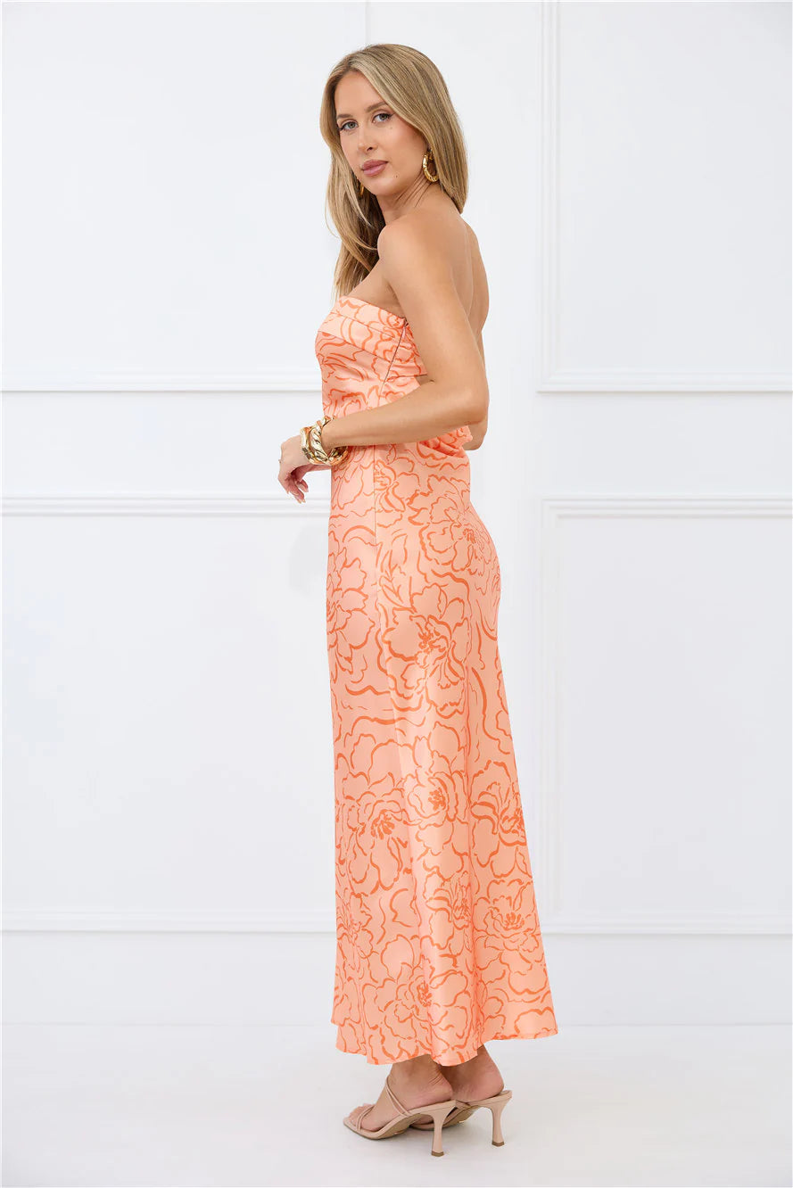 Sunburst Sparkle Strapless Satin Maxi Dress Orange