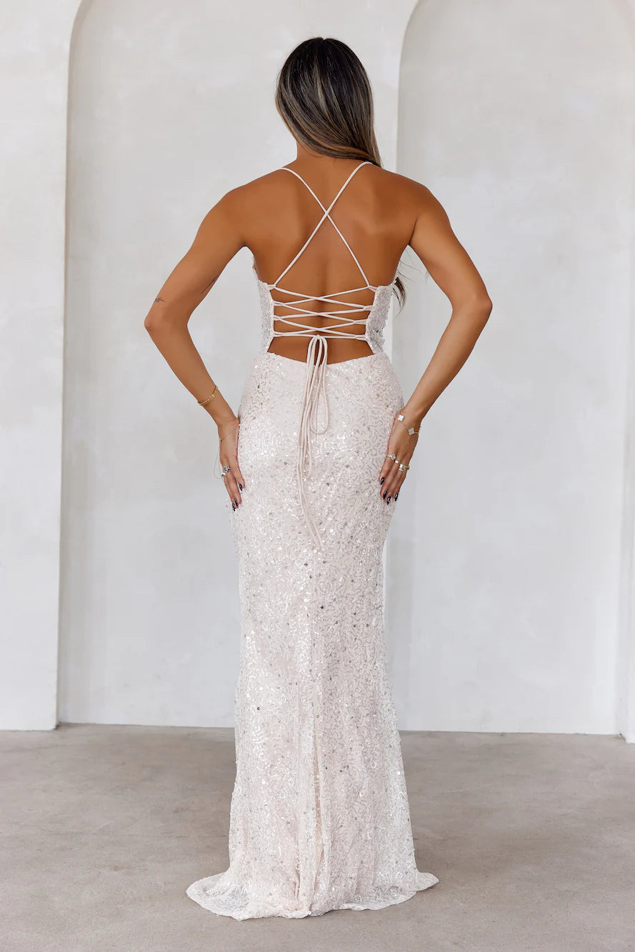 Sparkle Daze Sequin Maxi Dress Cream