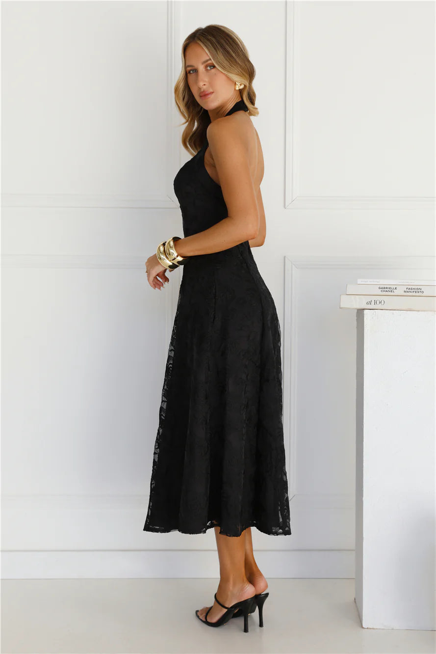 Disco Daze Halter Midi Dress Black