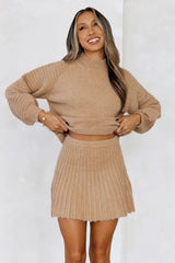 Seasonal Style Knit Mini Skirt Natural