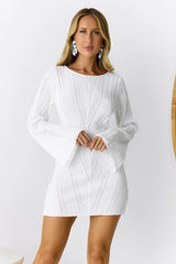 Soulful Nights Long Sleeve Mini Dress White