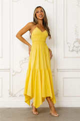 Sundrenched Escapes Halter Maxi Dress Yellow