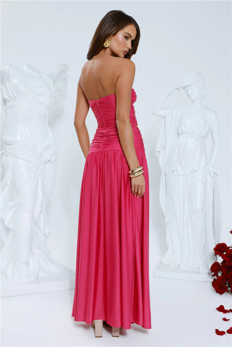 Shimmer Soirée Strapless Maxi Dress Pink