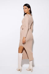 Season Style Ribbed Midi Dress Beige