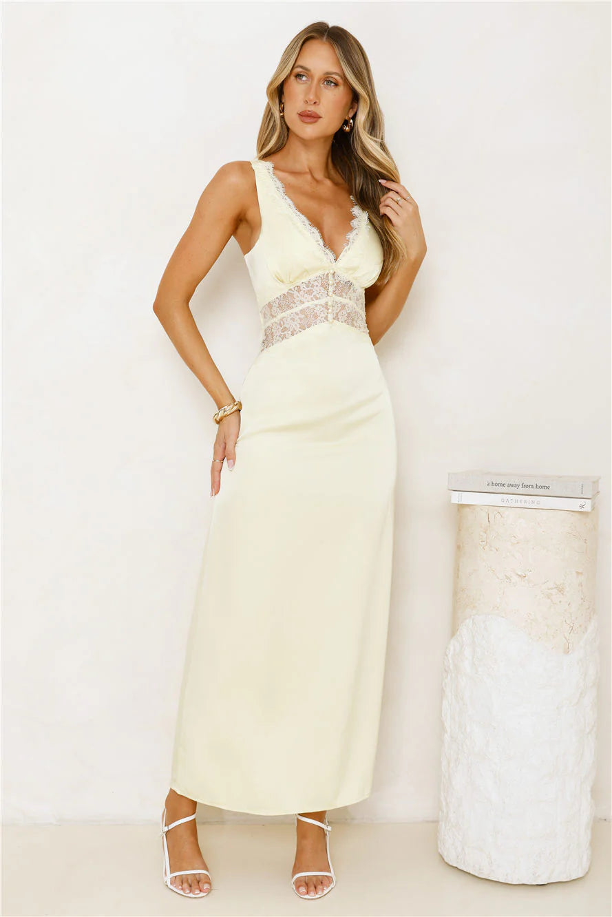 Softly In Season Satin Maxi Dress Yellow