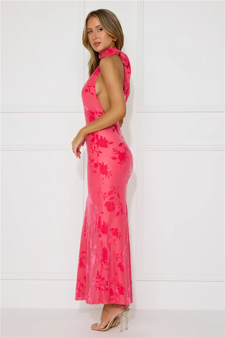 Shallow Love Halter Maxi Dress Pink
