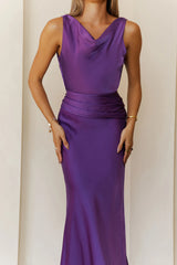 Silken Breeze Satin Maxi Dress Purple