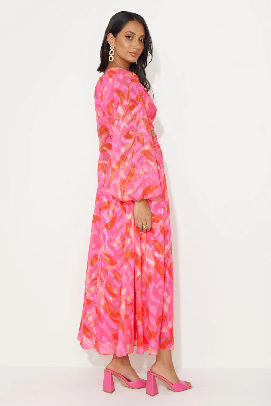 Season Vibrance Long Sleeve Maxi Dress Pink