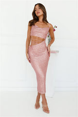 Shimmer Shores Sequin Midi Dress Pink