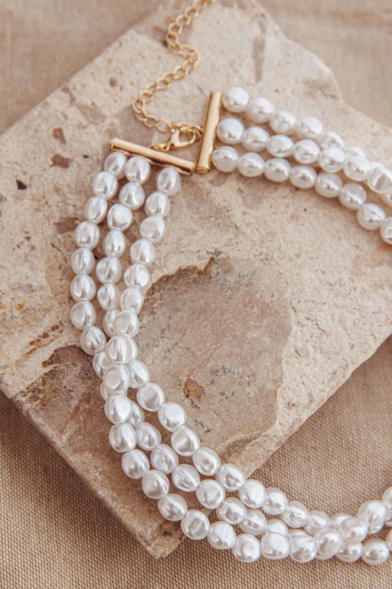 Roxanne Three Strand Baroque Necklace Pearl