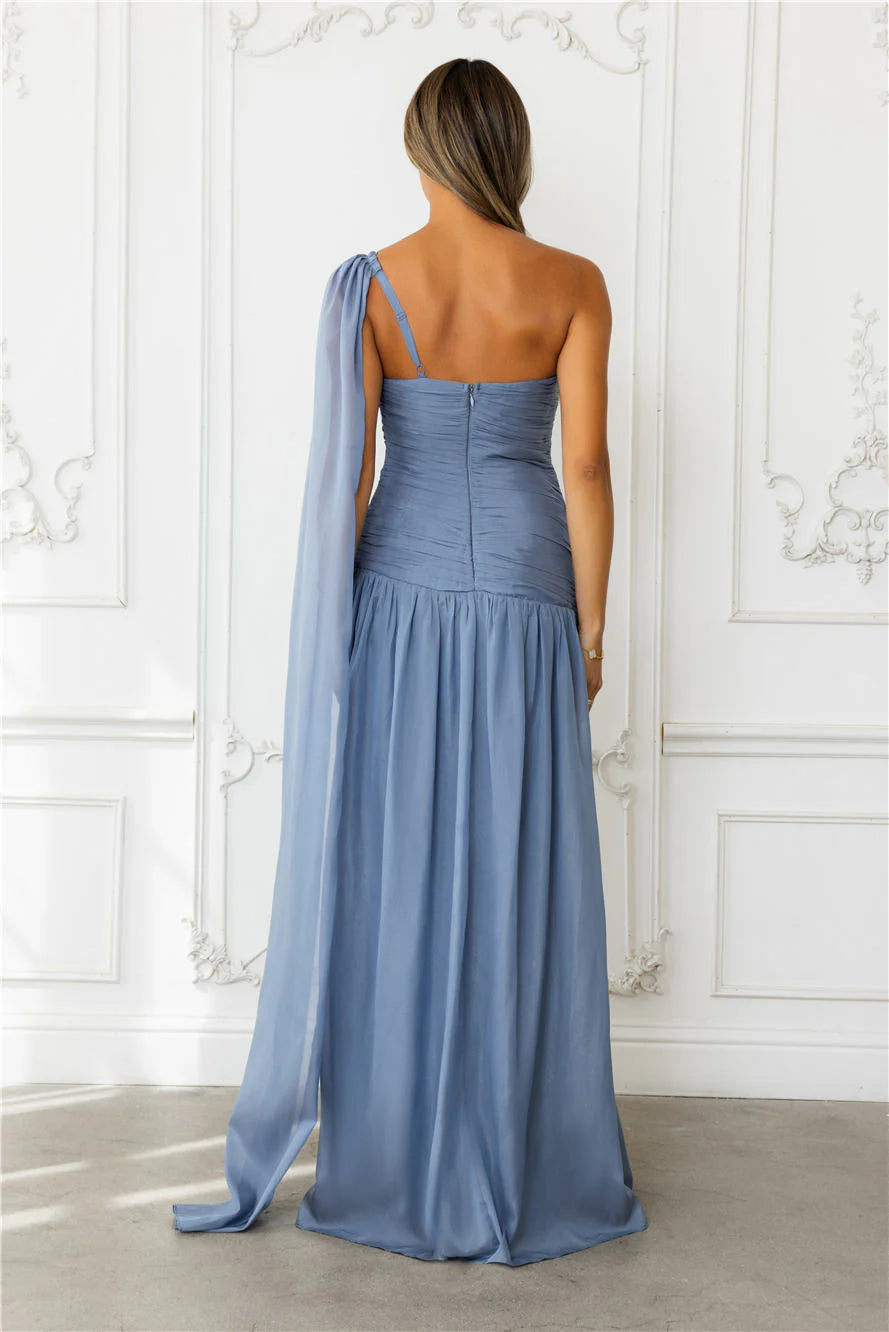 Silver Breeze One Shoulder Maxi Dress Slate