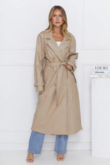 Subtle Sophistication Faux Leather Trench Coat Beige