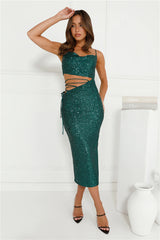 Shimmer Shores Sequin Midi Dress Green