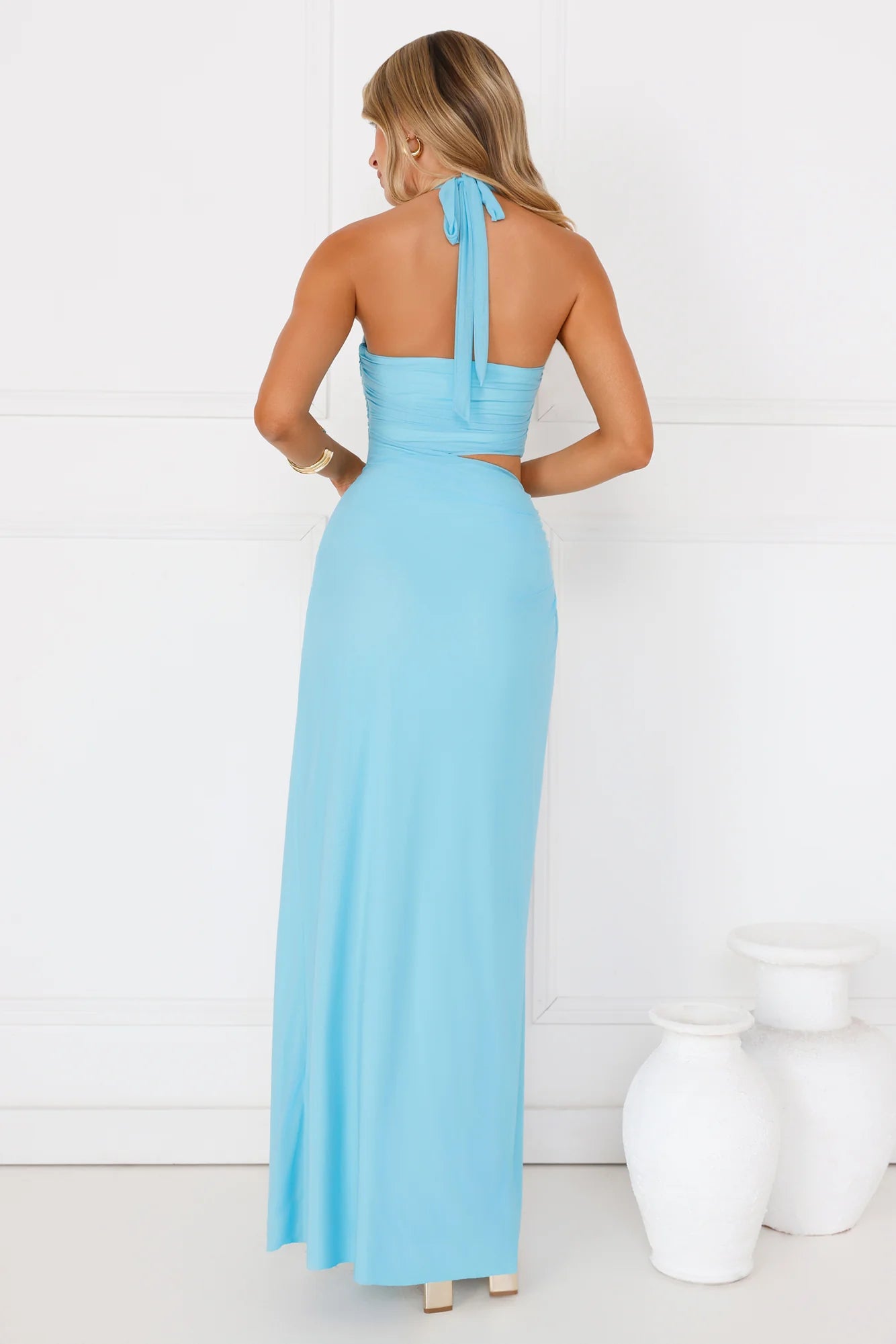 Shimmering Sea Stars Halter Maxi Dress Aqua
