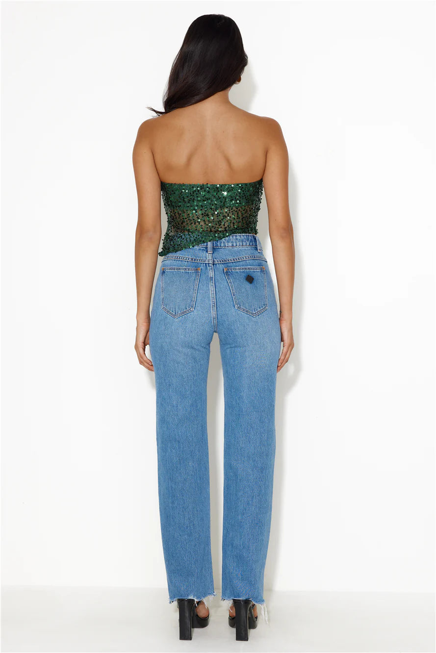 She Is The Party Strapless Sequin Crop Top Teal