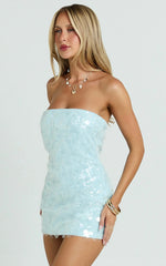 Rhonda Mini Dress Strapless Sequin Dress in Pale Blue