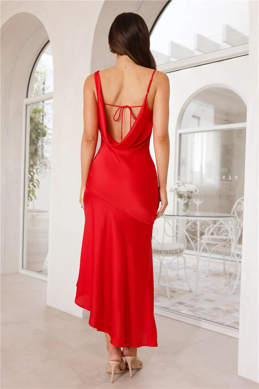 Silky Nights Midi Dress Red