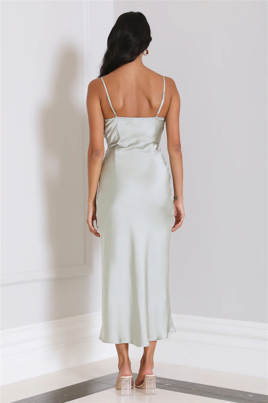 Silky Touch Satin Midi Dress Sage