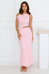 Shimmering Edge Off Shoulder Mesh Maxi Dress Pink