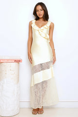 Shine Without Trying Lace Satin Maxi Dress Yellow