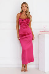 Shimmer Society Satin Maxi Dress Magenta